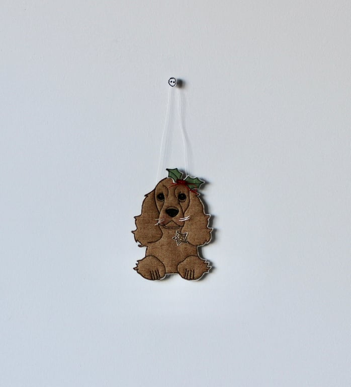 Special Order for Caroline -  'A Spaniel with Holly' - Hanging Decoration
