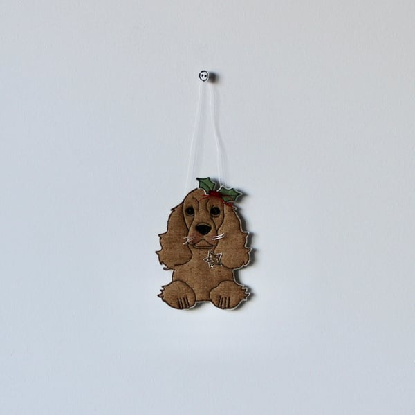 Special Order for Caroline -  'A Spaniel with Holly' - Hanging Decoration
