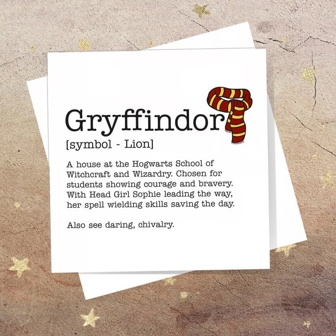 Gryffindor definition card - Harry Potter, Hogwarts, blank inside