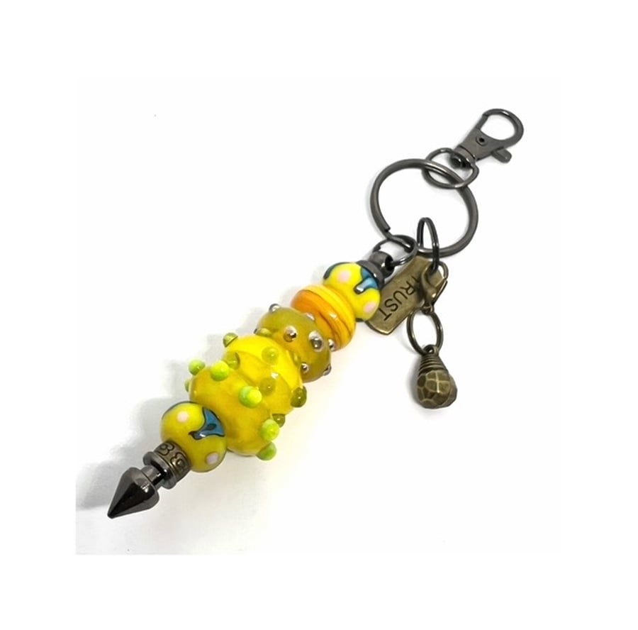 Handmade Sunny Yellow Lampwork Glass Bead Bag Charm added Charms Unique Gift 