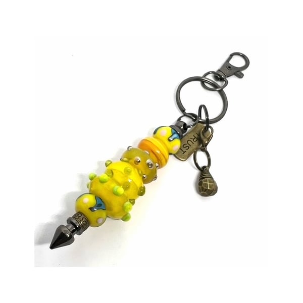 Handmade Sunny Yellow Lampwork Glass Bead Bag Charm added Charms Unique Gift 