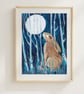 Moon gazing hare Art Print -  Hare mounted art