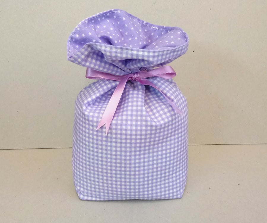 Door stop in purple gingham fabric (unfilled)