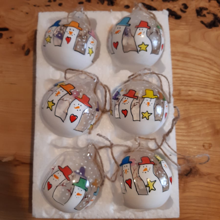Handpainted glass bauble tealight holders snowmen 