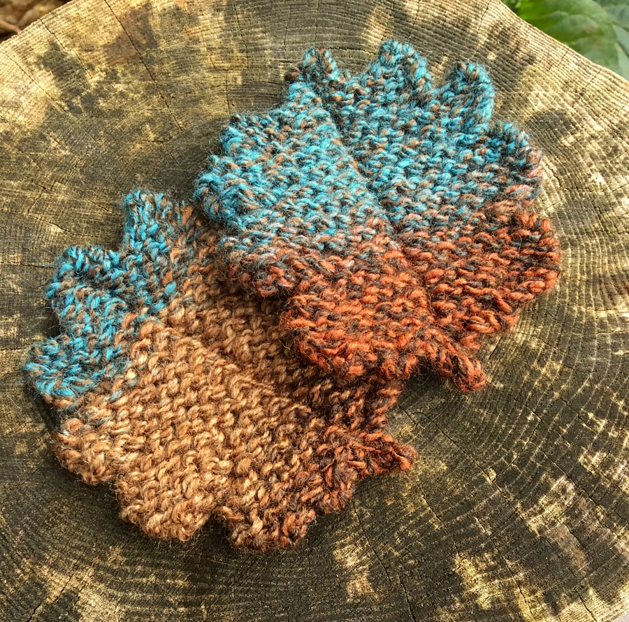 Knitted Oak Leaf Coasters, Set of Two Autumn Leaf Drinks Mats
