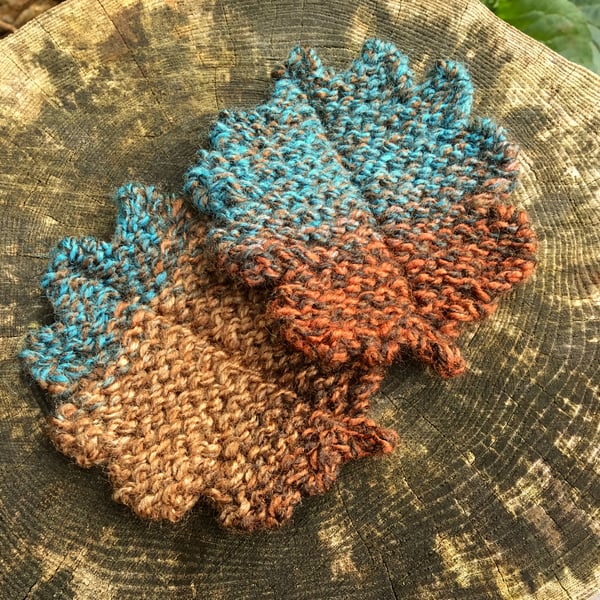 Knitted Oak Leaf Coasters, Set of Two Autumn Leaf Drinks Mats