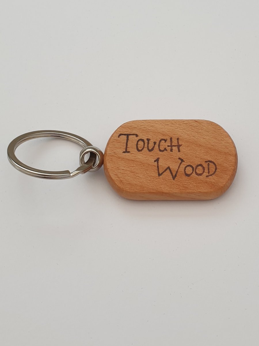 Good luck wooden keyring Touch wood for luck 