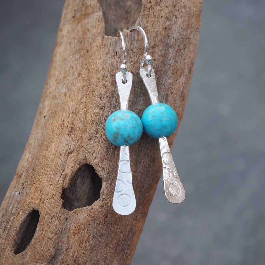 Forged Silver and Turquoise Dangle Earrings