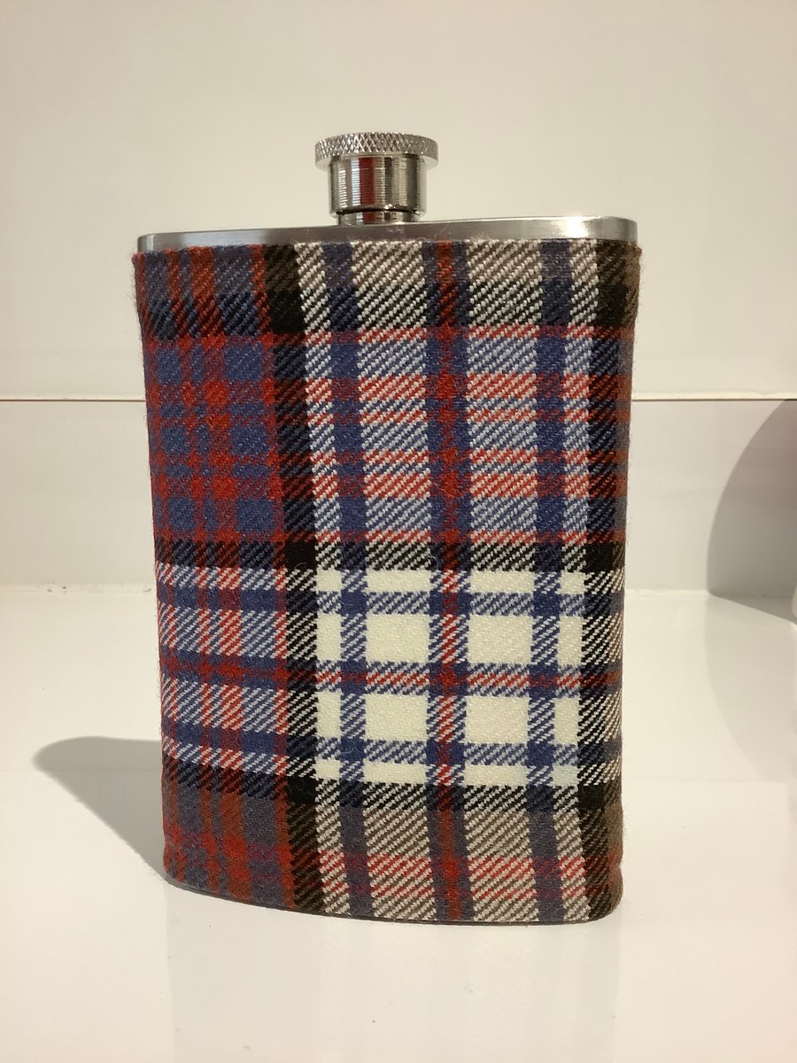 Blue , Red and White Tartan 8oz Hip flask