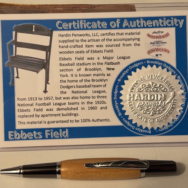 Ebbets Field Ballpoint Pen, Home of the Dodgers, Handmade  Baseball Gift 