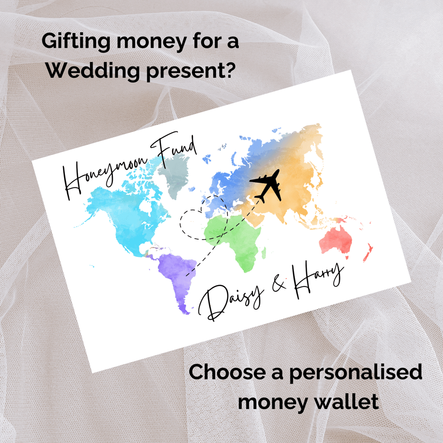 Personalised Money Gift Card and Envelope for Wedding or Honeymoon