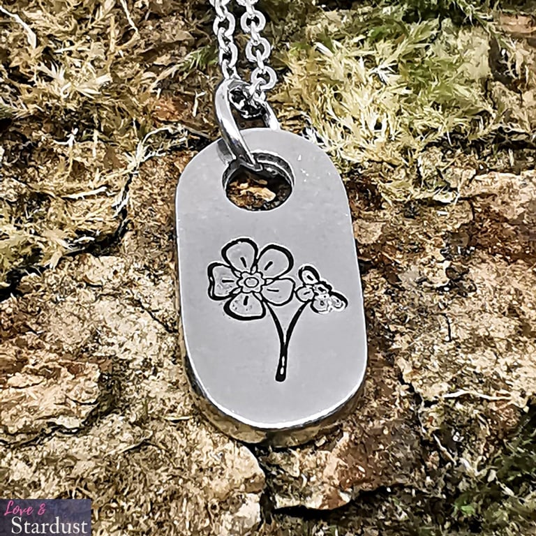 FORGET ME NOT Hand Stamped Pewter Necklace