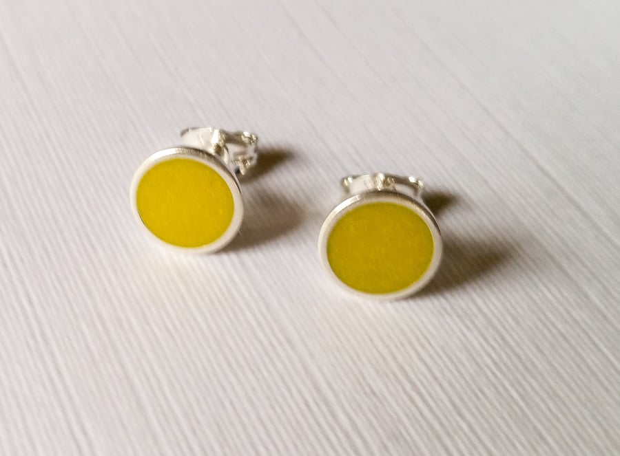 Colour Dot Studs Sulphur Yellow, Minimalist, Everyday Earrings 