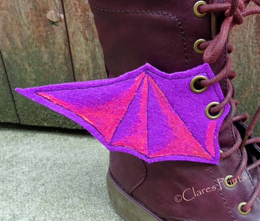 Steampunk Fabric Boot Wings Bat Wings Purple Pink Cosplay Halloween