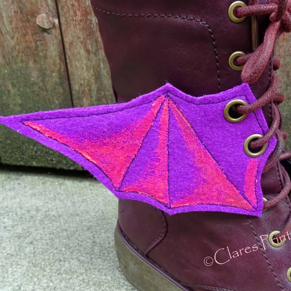 Steampunk Fabric Boot Wings Bat Wings Purple Pink Cosplay Halloween