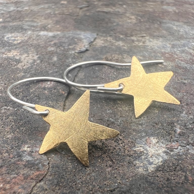 Brass Star Christmas Earrings