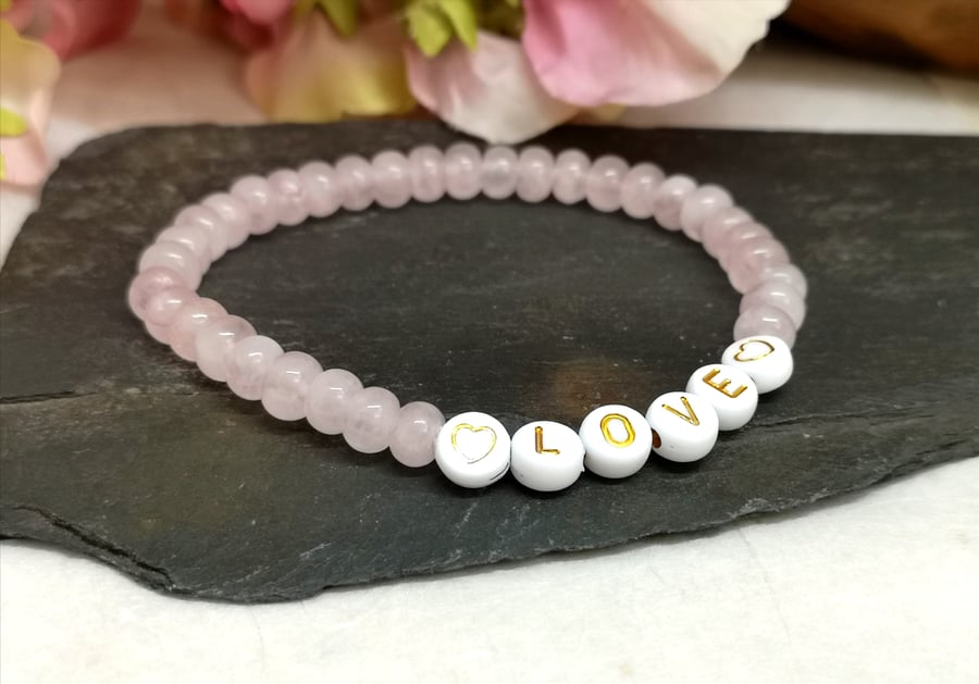 Rose quartz "love" stretchy bracelet, manifest, intention