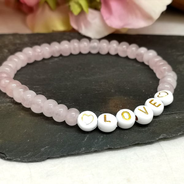 Rose quartz "love" stretchy bracelet, manifest, intention