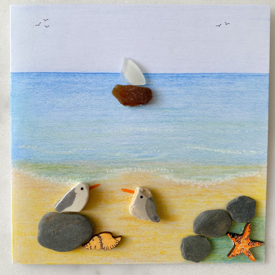 Cornwall sea glass seaside design greeting card