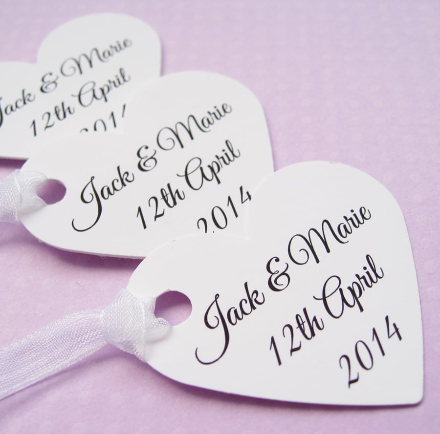 50 Personalised Custom Heart Tags - Wedding, Wishing Tree, Favors, Table Decor
