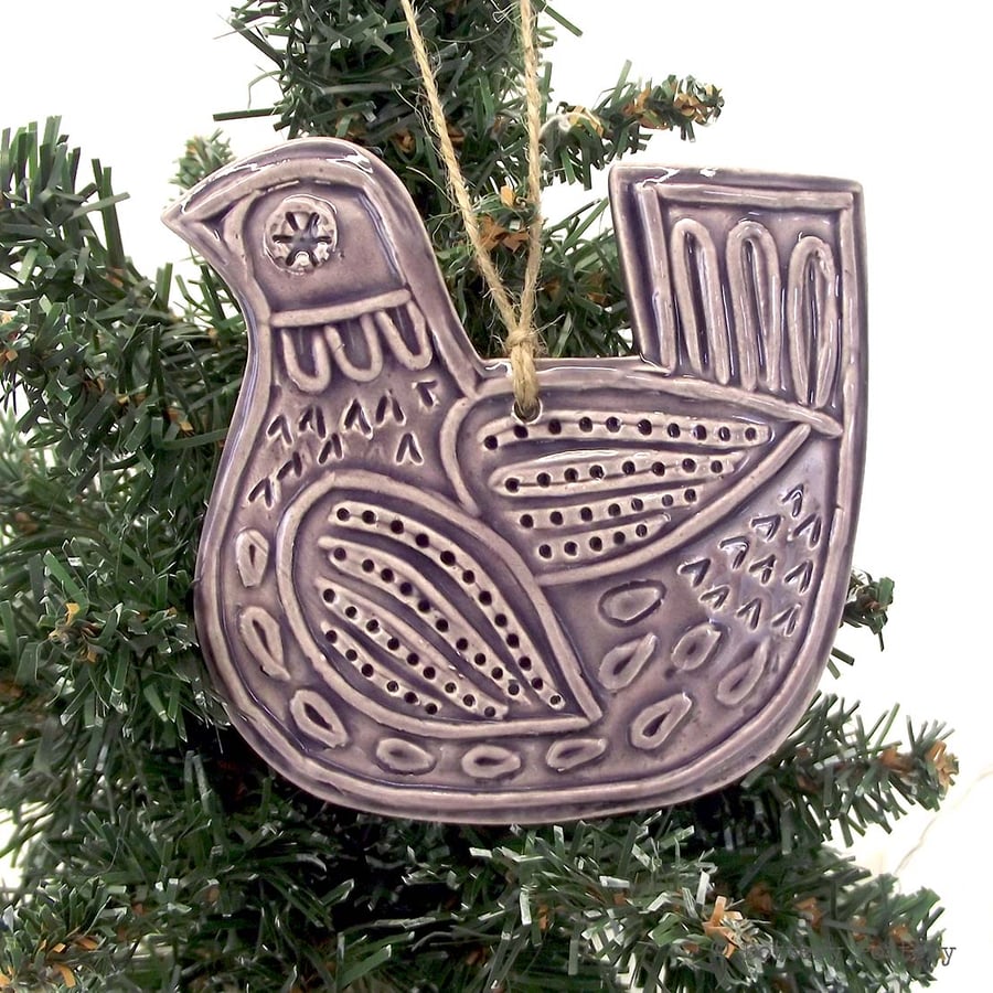  Ceramic Partridge Christmas decoration Pottery Bird Purple
