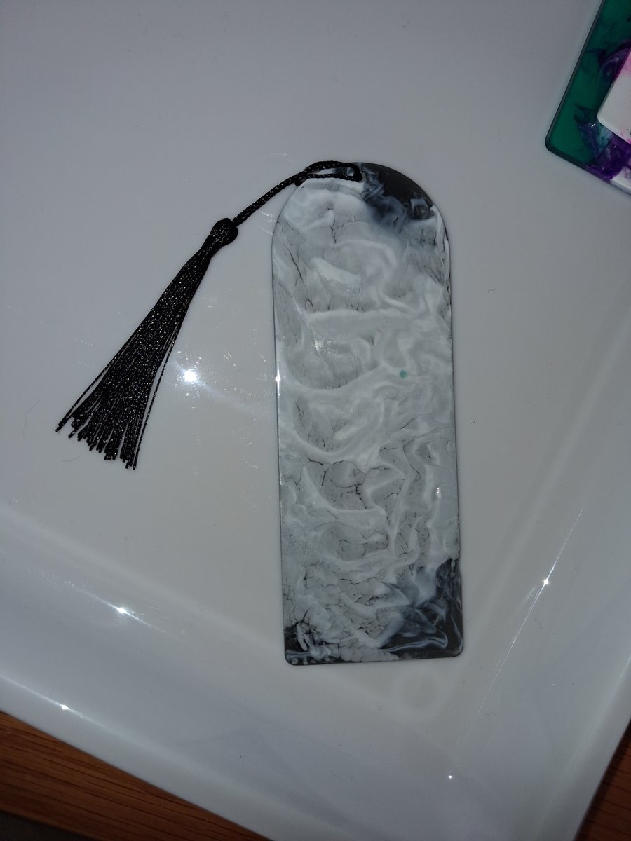 Handmade black whiteg grey epoxy resin bookmark