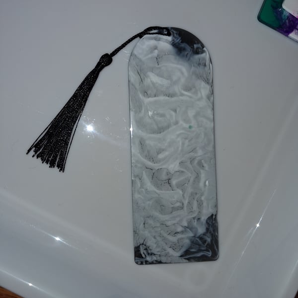 Handmade black whiteg grey epoxy resin bookmark