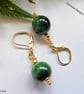 Green Tigers Eye Huggie Gold Plate Earrings - Image 6
