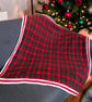Hand Knitted Christmas Blanket with Red Tartan Fleece Backing - Image 2