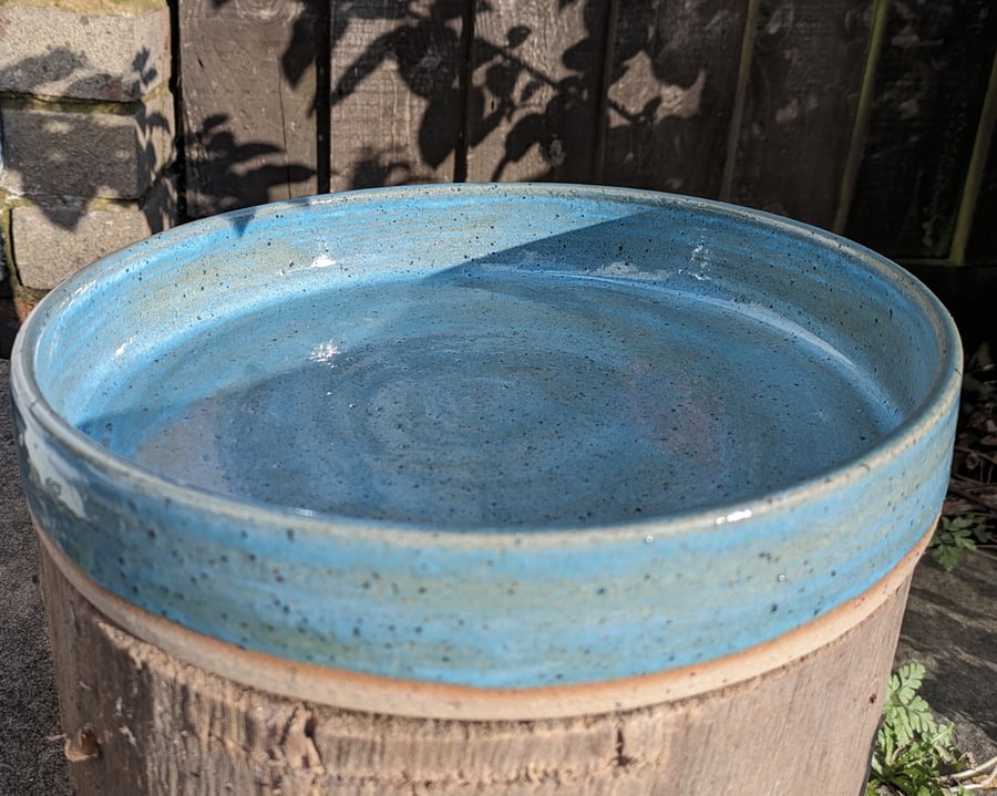 Large Scandi blue textured clay salad or serving bowl