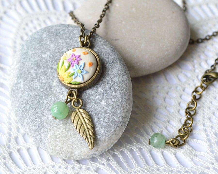 Dainty, Floral, Polymer Clay Pendant Necklace