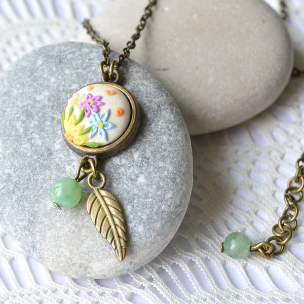 Dainty, Floral, Polymer Clay Pendant Necklace