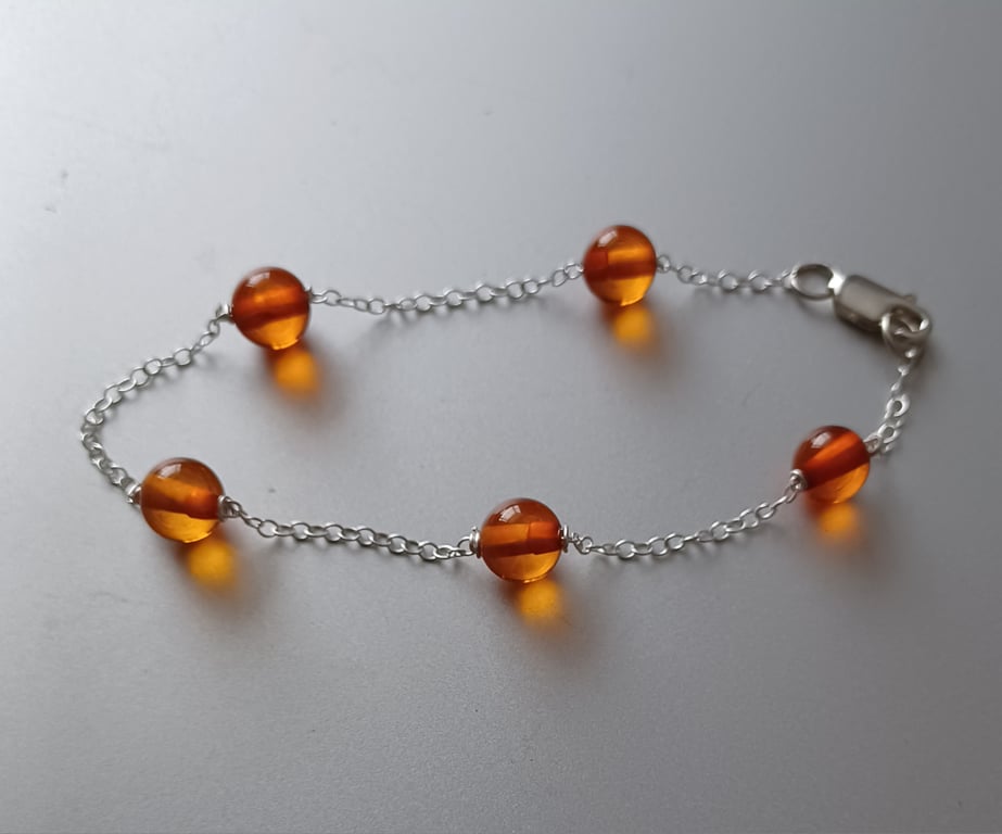 Sterling silver and amber bead bracelet