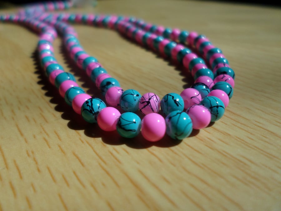 100 x Drawbench Glass Beads - Round - 4mm - Aqua & Pink