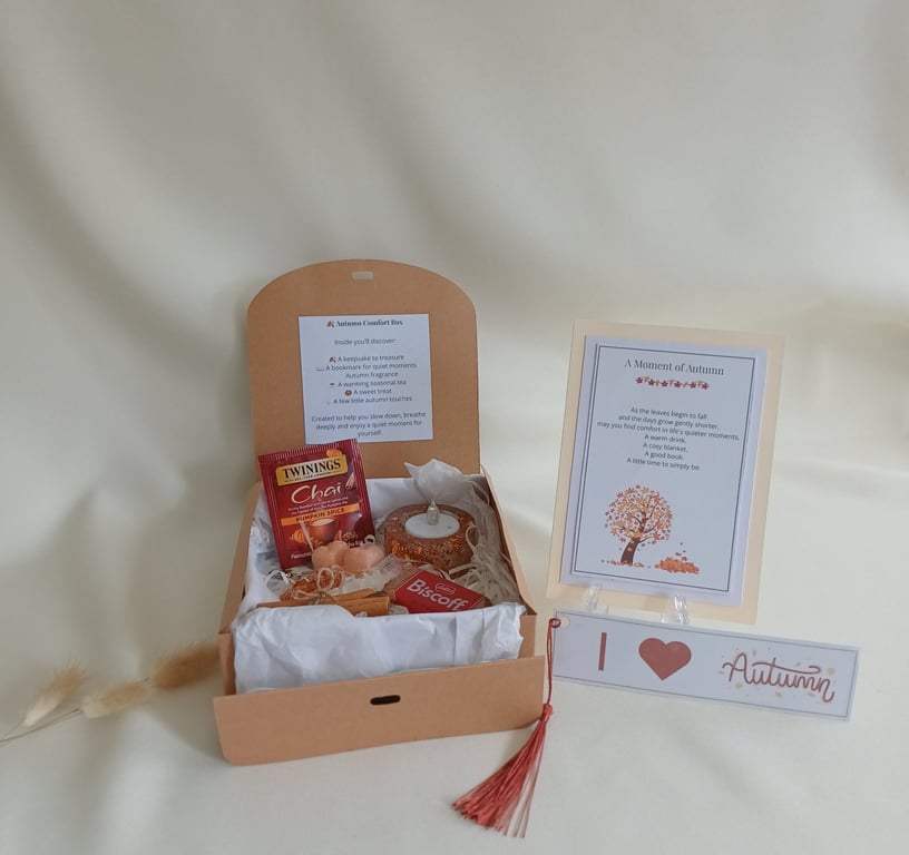 Autumn Comfort Box - Cosy Autumn Gift Box - Handmade Keepsake, Tealight Holder, 