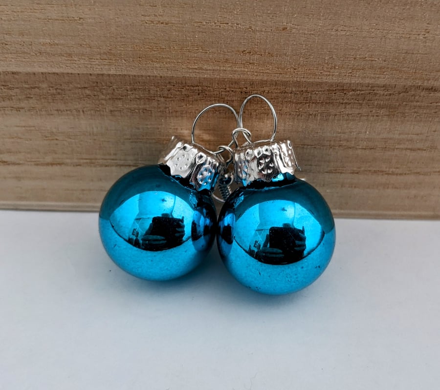 Blue Christmas bauble earrings