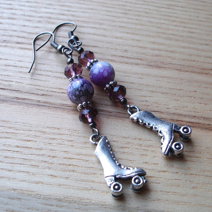 Purple Roller Skate Earrings