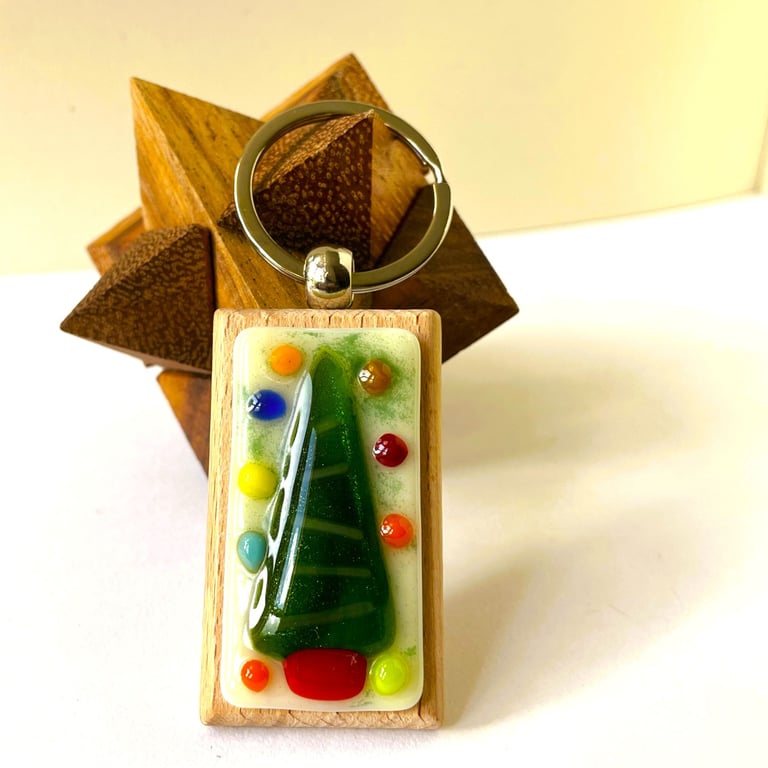 Christmas Tree Glass keyring, bag charm 