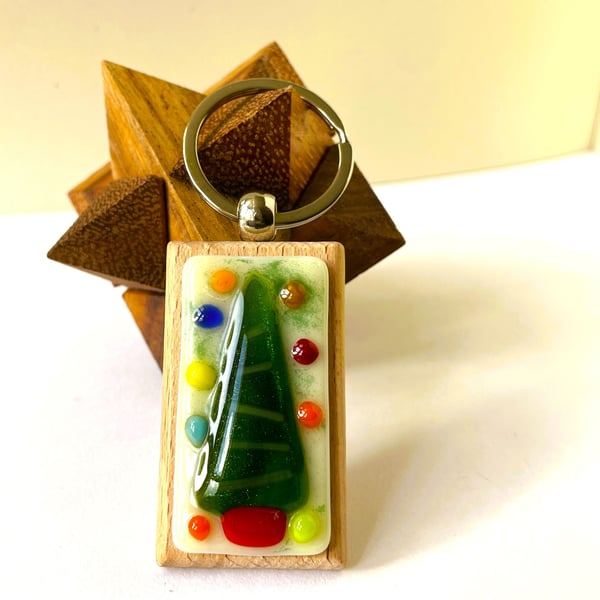 Christmas Tree Glass keyring, bag charm 