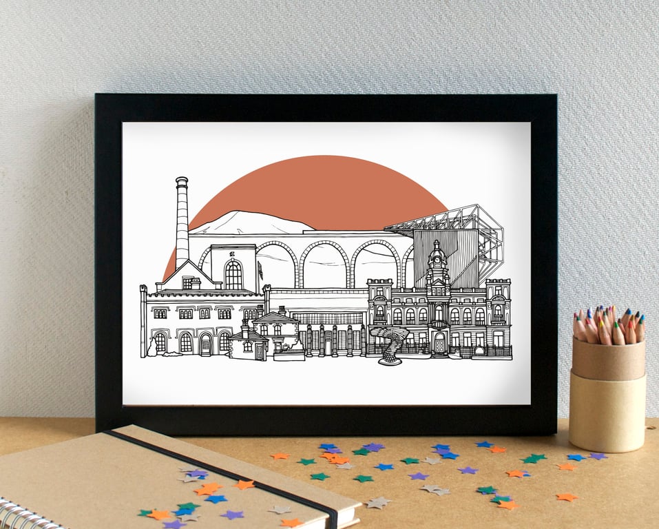 Burnley Landmarks Skyline Art Print