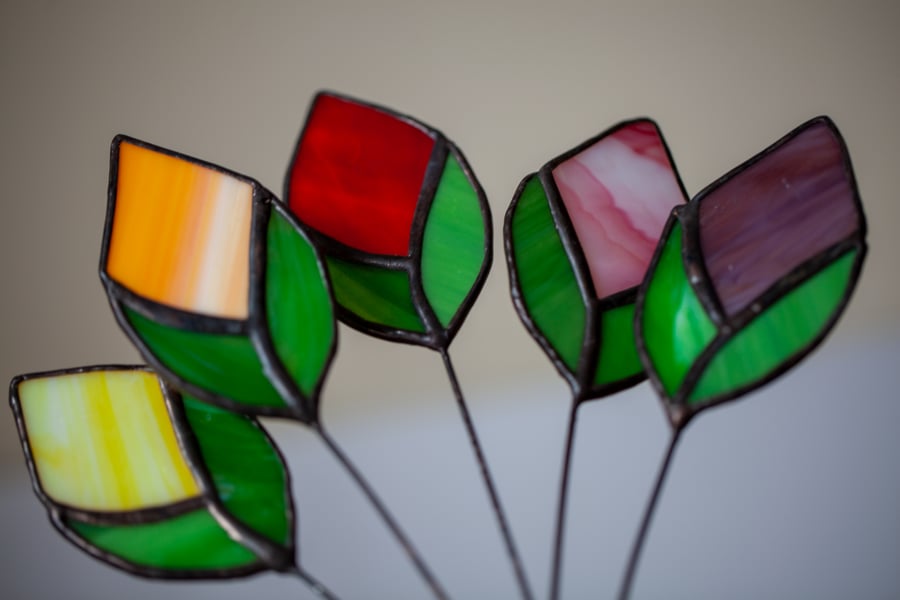Stained Glass Suncatcher Red Flower Bud 