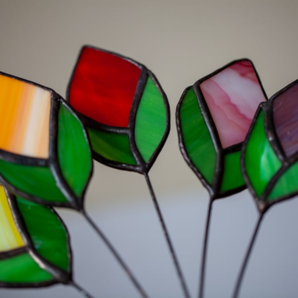 Stained Glass Suncatcher Red Flower Bud 