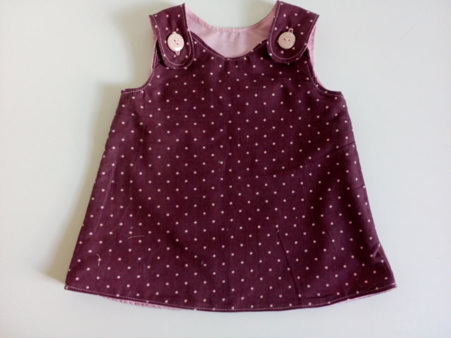 Polka dot Dress 0-3 months needlecord A Line dress  spots pinafore Burgundy