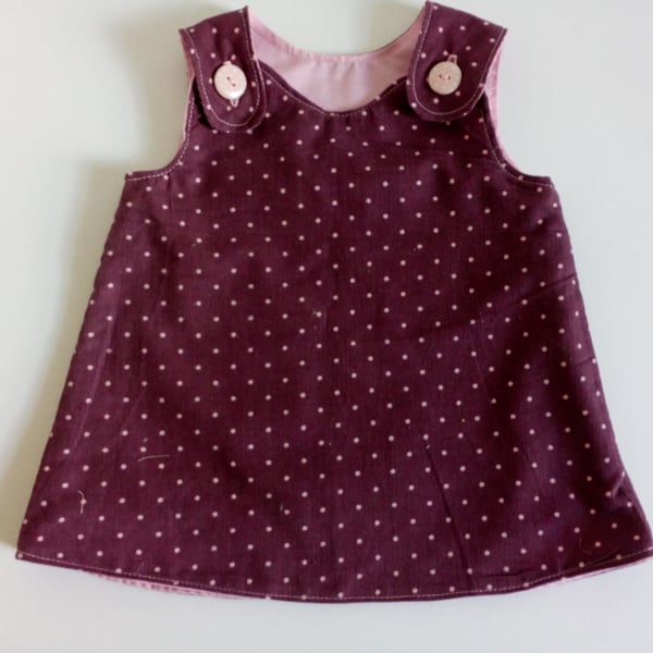 Polka dot Dress 0-3 months needlecord A Line dress  spots pinafore Burgundy