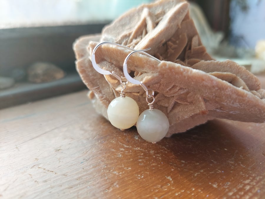 Sterling Silver Facetted White Moonstone Earrings