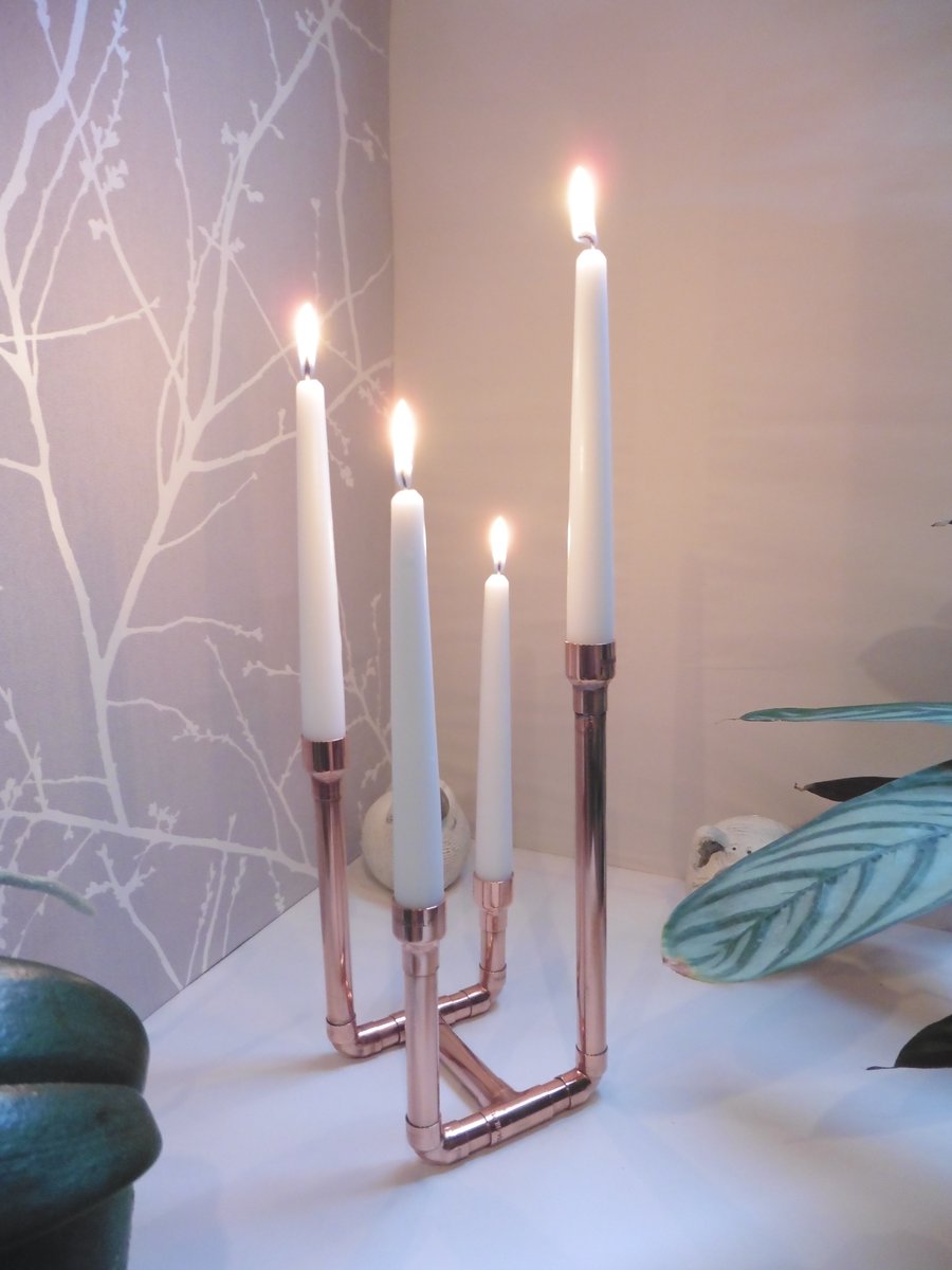 Copper pipe candle holder (four stem)