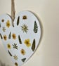 Pressed Flower Hand Painted Wooden Heart Botanical Art - Image 3