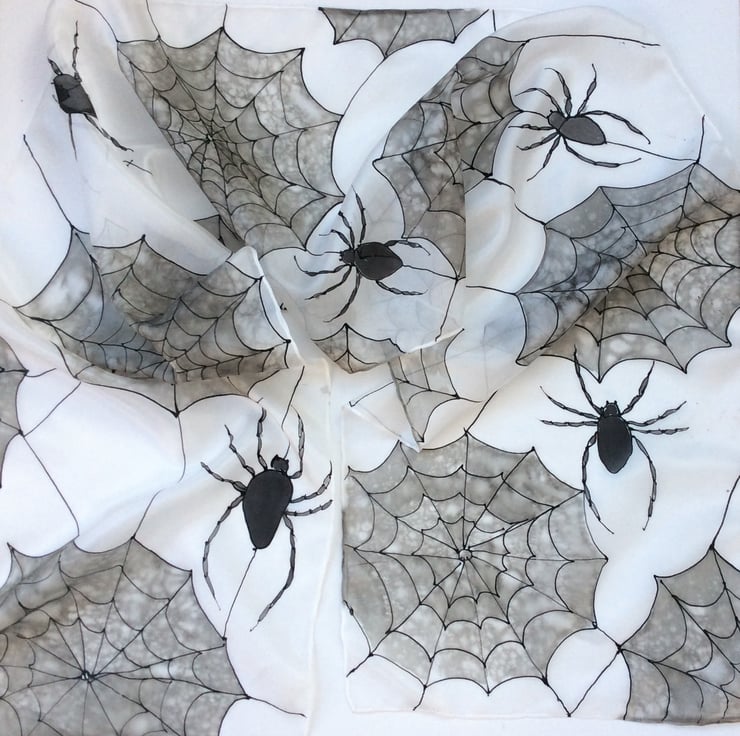 Spider hand painted silk scarf size 25 x 150cm - Folksy