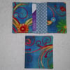 Flip Card Wallet.Flowers on Blue Print Fabric