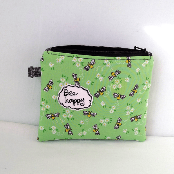 Bee Happy small, zipped pouch, bees and daisies, POSTAGE INCLUDED